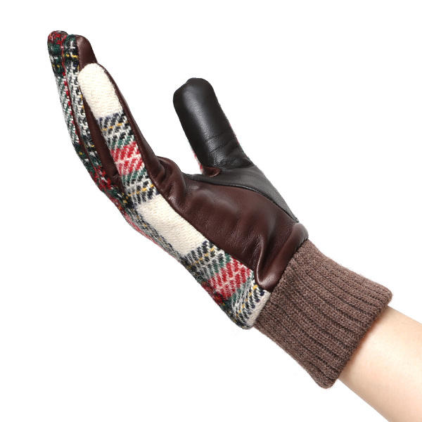 ハリスツイード 手袋 レディース スマホ カシミヤ 日本製 リブ付き グローブ 本革 イタリーラム 革 ホワイト 白色 Harris Tweed 女性 カシミア 皮 グローブ 彼女 妻 冬 プレゼント ブランド 国産 KURODA(クロダ)