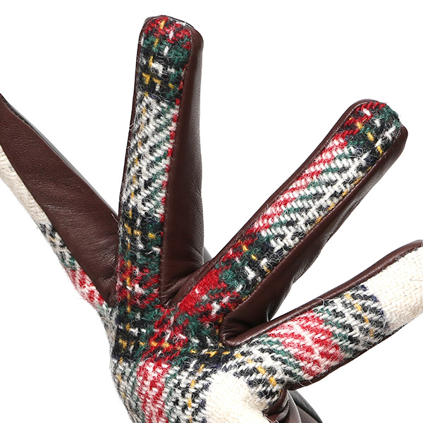 ハリスツイード 手袋 レディース スマホ カシミヤ 日本製 リブ付き グローブ 本革 イタリーラム 革 ホワイト 白色 Harris Tweed 女性 カシミア 皮 グローブ 彼女 妻 冬 プレゼント ブランド 国産 KURODA(クロダ)