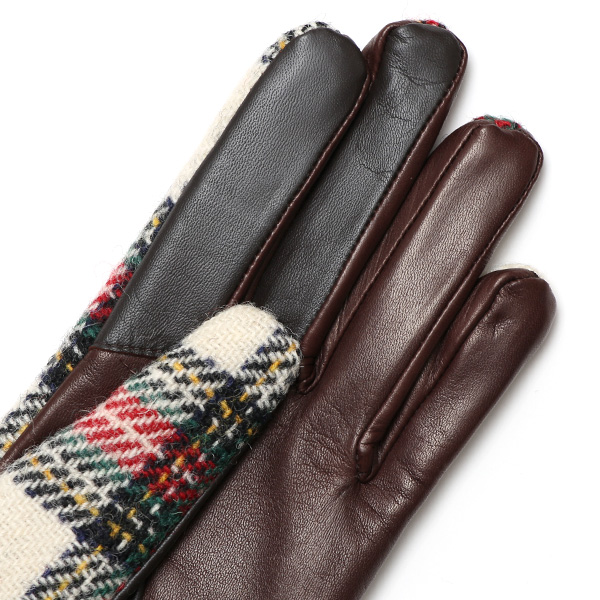 ハリスツイード 手袋 レディース スマホ カシミヤ 日本製 リブ付き グローブ 本革 イタリーラム 革 ホワイト 白色 Harris Tweed 女性 カシミア 皮 グローブ 彼女 妻 冬 プレゼント ブランド 国産 KURODA(クロダ)