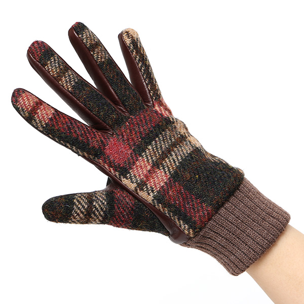  ハリスツイード 手袋 レディース スマホ カシミヤ 日本製 リブ付き グローブ 本革 イタリーラム 革 ピンク 桃色 Harris Tweed 女性 カシミア 皮 グローブ 彼女 妻 冬 プレゼント ブランド 国産 KURODA(クロダ)