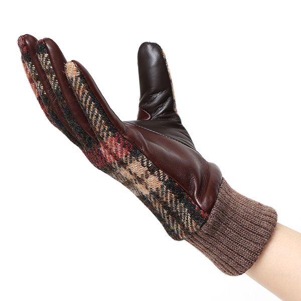  ハリスツイード 手袋 レディース スマホ カシミヤ 日本製 リブ付き グローブ 本革 イタリーラム 革 ピンク 桃色 Harris Tweed 女性 カシミア 皮 グローブ 彼女 妻 冬 プレゼント ブランド 国産 KURODA(クロダ)