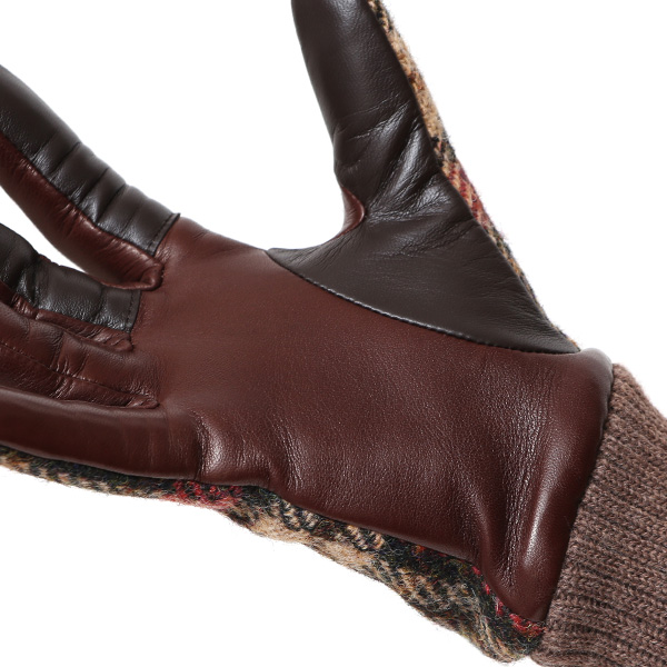  ハリスツイード 手袋 レディース スマホ カシミヤ 日本製 リブ付き グローブ 本革 イタリーラム 革 ピンク 桃色 Harris Tweed 女性 カシミア 皮 グローブ 彼女 妻 冬 プレゼント ブランド 国産 KURODA(クロダ)