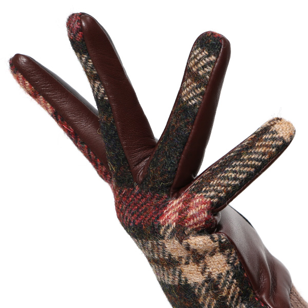  ハリスツイード 手袋 レディース スマホ カシミヤ 日本製 リブ付き グローブ 本革 イタリーラム 革 ピンク 桃色 Harris Tweed 女性 カシミア 皮 グローブ 彼女 妻 冬 プレゼント ブランド 国産 KURODA(クロダ)