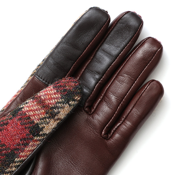  ハリスツイード 手袋 レディース スマホ カシミヤ 日本製 リブ付き グローブ 本革 イタリーラム 革 ピンク 桃色 Harris Tweed 女性 カシミア 皮 グローブ 彼女 妻 冬 プレゼント ブランド 国産 KURODA(クロダ)