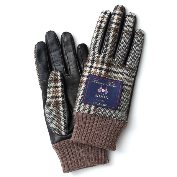 KURODA(クロダ) ムーン リブ付き 羊革 レディース 手袋 ブラウン/チェック