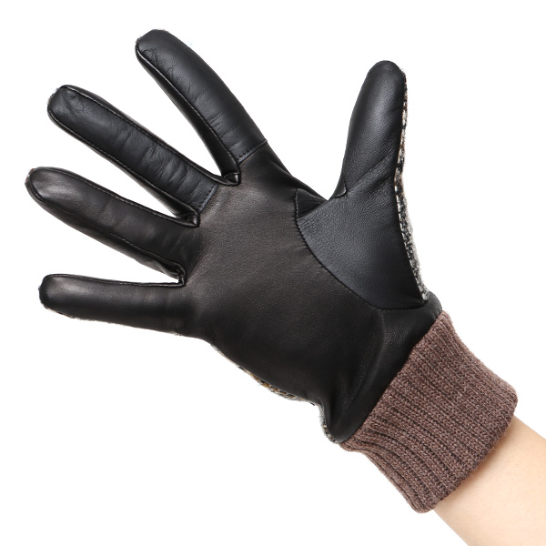  手袋 レディース スマホ ムーン MOON ツイード イタリアラム 羊革 カシミア裏地 暖かい 防寒 ブラウン 茶 茶色 女性 婦人 通勤 通学 カジュアル ビジネス リブ付き 革グローブ ブランド 日本製 KURODA(クロダ)