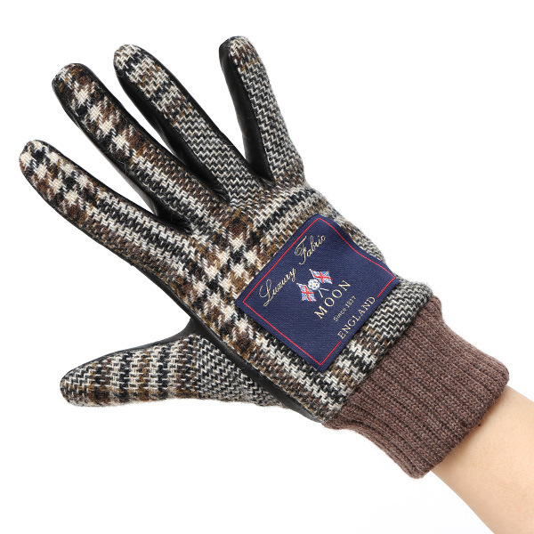  手袋 レディース スマホ ムーン MOON ツイード イタリアラム 羊革 カシミア裏地 暖かい 防寒 ブラウン 茶 茶色 女性 婦人 通勤 通学 カジュアル ビジネス リブ付き 革グローブ ブランド 日本製 KURODA(クロダ)