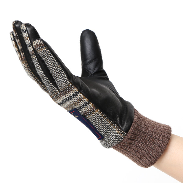  手袋 レディース スマホ ムーン MOON ツイード イタリアラム 羊革 カシミア裏地 暖かい 防寒 ブラウン 茶 茶色 女性 婦人 通勤 通学 カジュアル ビジネス リブ付き 革グローブ ブランド 日本製 KURODA(クロダ)