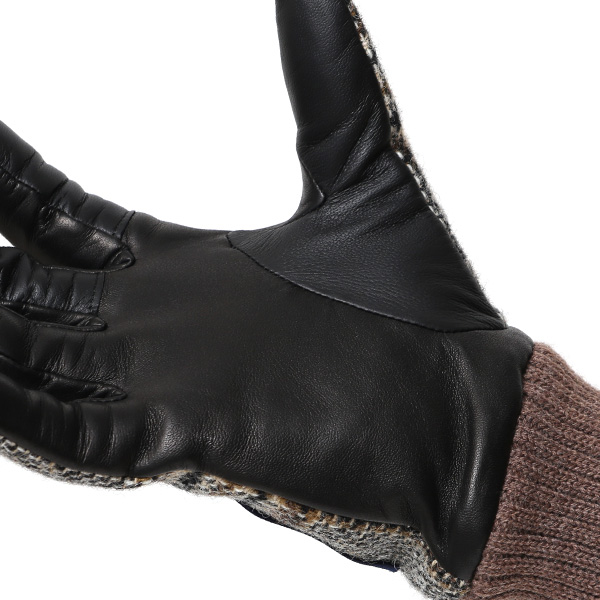  手袋 レディース スマホ ムーン MOON ツイード イタリアラム 羊革 カシミア裏地 暖かい 防寒 ブラウン 茶 茶色 女性 婦人 通勤 通学 カジュアル ビジネス リブ付き 革グローブ ブランド 日本製 KURODA(クロダ)