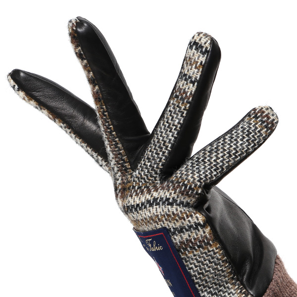  手袋 レディース スマホ ムーン MOON ツイード イタリアラム 羊革 カシミア裏地 暖かい 防寒 ブラウン 茶 茶色 女性 婦人 通勤 通学 カジュアル ビジネス リブ付き 革グローブ ブランド 日本製 KURODA(クロダ)