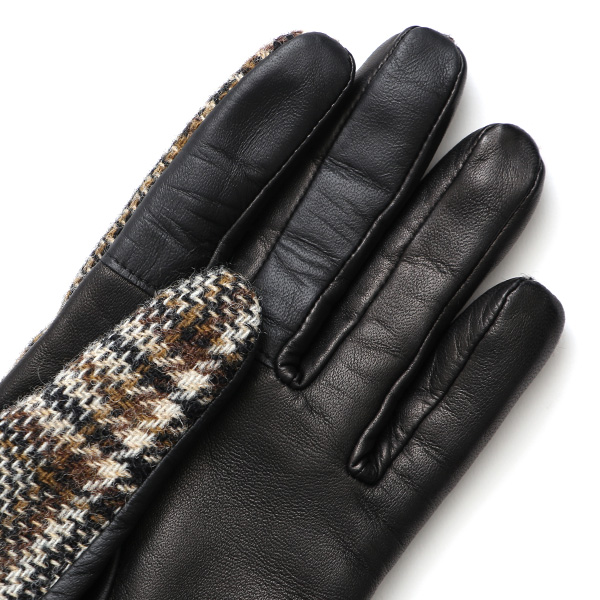  手袋 レディース スマホ ムーン MOON ツイード イタリアラム 羊革 カシミア裏地 暖かい 防寒 ブラウン 茶 茶色 女性 婦人 通勤 通学 カジュアル ビジネス リブ付き 革グローブ ブランド 日本製 KURODA(クロダ)