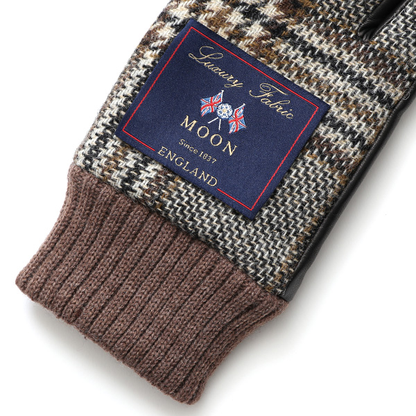  手袋 レディース スマホ ムーン MOON ツイード イタリアラム 羊革 カシミア裏地 暖かい 防寒 ブラウン 茶 茶色 女性 婦人 通勤 通学 カジュアル ビジネス リブ付き 革グローブ ブランド 日本製 KURODA(クロダ)