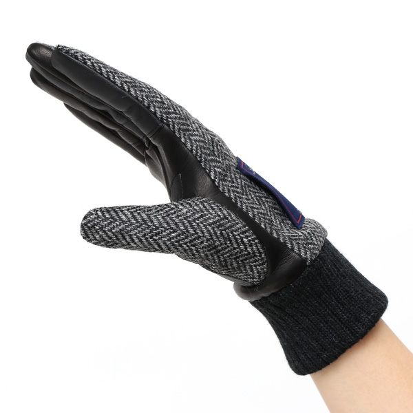  手袋 レディース スマホ ムーン MOON ツイード イタリアラム 羊革 カシミア裏地 暖かい 防寒 グレー グレイ 灰色 女性 婦人 通勤 通学 カジュアル ビジネス リブ付き 革グローブ ブランド 日本製 KURODA(クロダ)