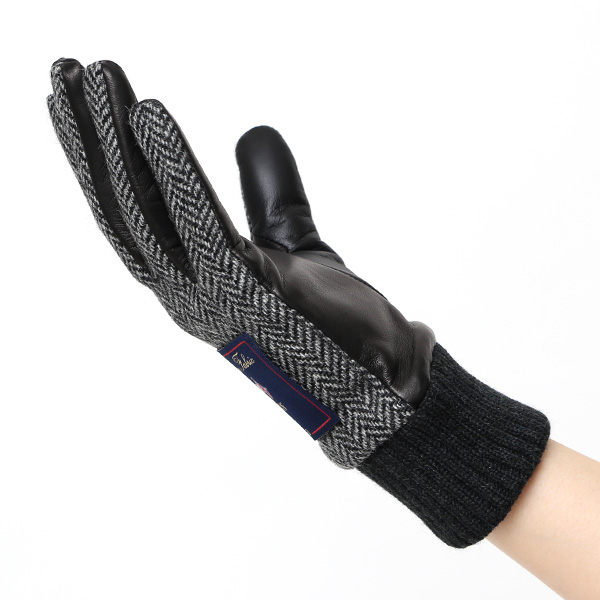  手袋 レディース スマホ ムーン MOON ツイード イタリアラム 羊革 カシミア裏地 暖かい 防寒 グレー グレイ 灰色 女性 婦人 通勤 通学 カジュアル ビジネス リブ付き 革グローブ ブランド 日本製 KURODA(クロダ)