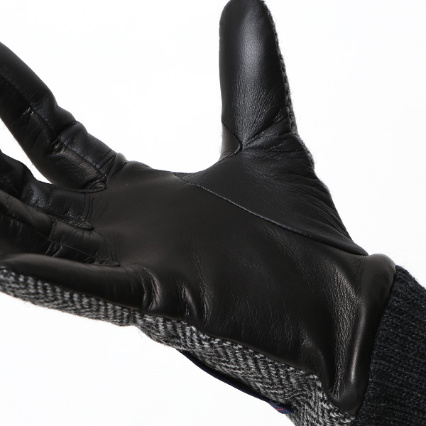  手袋 レディース スマホ ムーン MOON ツイード イタリアラム 羊革 カシミア裏地 暖かい 防寒 グレー グレイ 灰色 女性 婦人 通勤 通学 カジュアル ビジネス リブ付き 革グローブ ブランド 日本製 KURODA(クロダ)