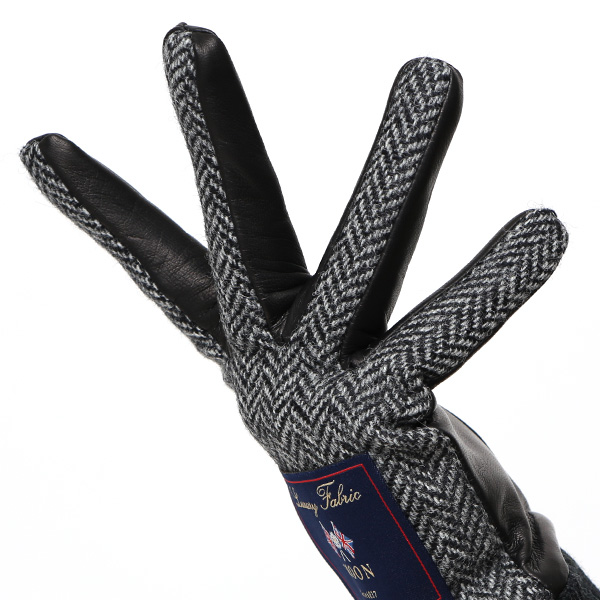  手袋 レディース スマホ ムーン MOON ツイード イタリアラム 羊革 カシミア裏地 暖かい 防寒 グレー グレイ 灰色 女性 婦人 通勤 通学 カジュアル ビジネス リブ付き 革グローブ ブランド 日本製 KURODA(クロダ)