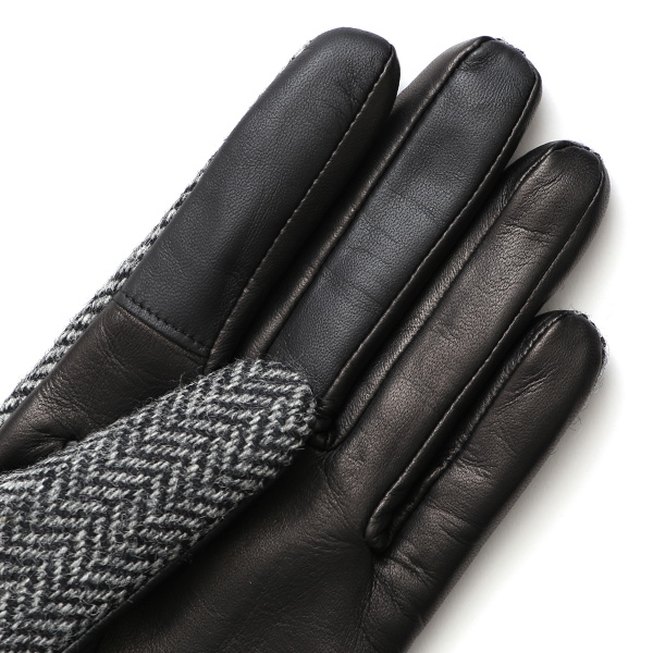  手袋 レディース スマホ ムーン MOON ツイード イタリアラム 羊革 カシミア裏地 暖かい 防寒 グレー グレイ 灰色 女性 婦人 通勤 通学 カジュアル ビジネス リブ付き 革グローブ ブランド 日本製 KURODA(クロダ)