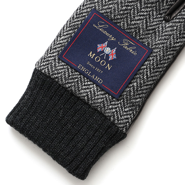  手袋 レディース スマホ ムーン MOON ツイード イタリアラム 羊革 カシミア裏地 暖かい 防寒 グレー グレイ 灰色 女性 婦人 通勤 通学 カジュアル ビジネス リブ付き 革グローブ ブランド 日本製 KURODA(クロダ)