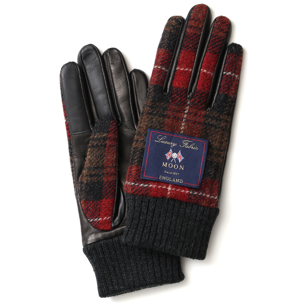 KURODA(クロダ) ムーン リブ付き 羊革 レディース 手袋 レッド/チェック