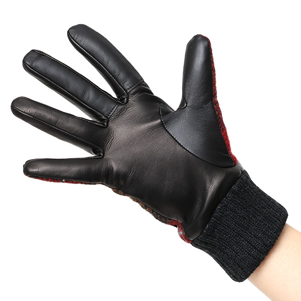  手袋 レディース スマホ ムーン MOON ツイード イタリアラム 羊革 カシミア裏地 暖かい 防寒 レッド ワイン 赤色 女性 婦人 通勤 通学 カジュアル ビジネス リブ付き 革グローブ ブランド 日本製 KURODA(クロダ)