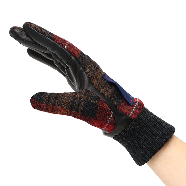  手袋 レディース スマホ ムーン MOON ツイード イタリアラム 羊革 カシミア裏地 暖かい 防寒 レッド ワイン 赤色 女性 婦人 通勤 通学 カジュアル ビジネス リブ付き 革グローブ ブランド 日本製 KURODA(クロダ)