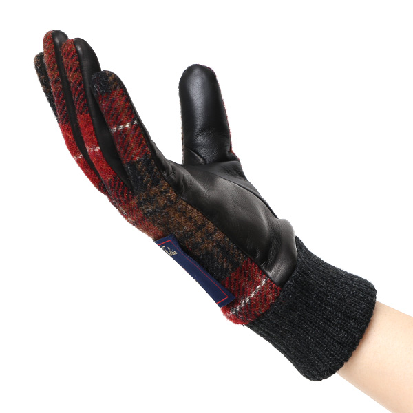  手袋 レディース スマホ ムーン MOON ツイード イタリアラム 羊革 カシミア裏地 暖かい 防寒 レッド ワイン 赤色 女性 婦人 通勤 通学 カジュアル ビジネス リブ付き 革グローブ ブランド 日本製 KURODA(クロダ)