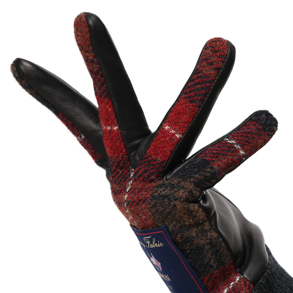  手袋 レディース スマホ ムーン MOON ツイード イタリアラム 羊革 カシミア裏地 暖かい 防寒 レッド ワイン 赤色 女性 婦人 通勤 通学 カジュアル ビジネス リブ付き 革グローブ ブランド 日本製 KURODA(クロダ)
