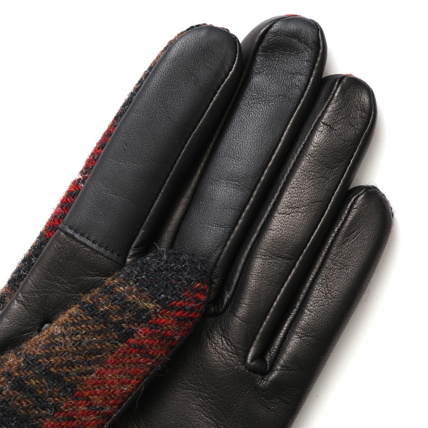  手袋 レディース スマホ ムーン MOON ツイード イタリアラム 羊革 カシミア裏地 暖かい 防寒 レッド ワイン 赤色 女性 婦人 通勤 通学 カジュアル ビジネス リブ付き 革グローブ ブランド 日本製 KURODA(クロダ)