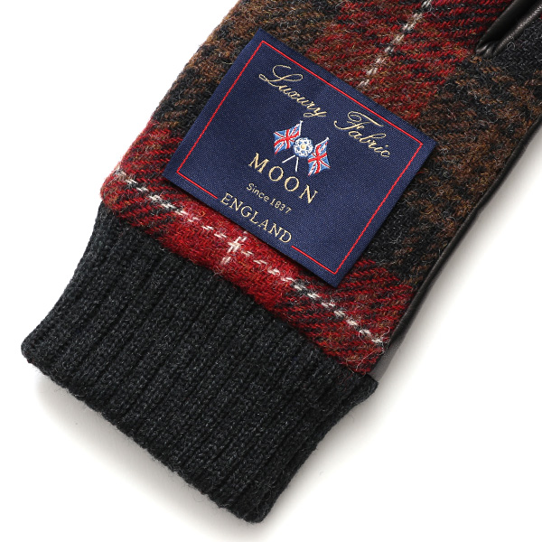  手袋 レディース スマホ ムーン MOON ツイード イタリアラム 羊革 カシミア裏地 暖かい 防寒 レッド ワイン 赤色 女性 婦人 通勤 通学 カジュアル ビジネス リブ付き 革グローブ ブランド 日本製 KURODA(クロダ)