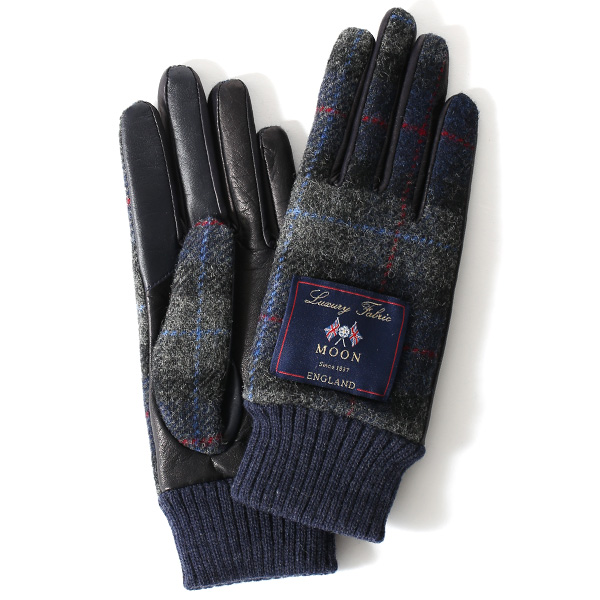 KURODA(クロダ) ムーン リブ付き 羊革 レディース 手袋 ネイビー/チェック