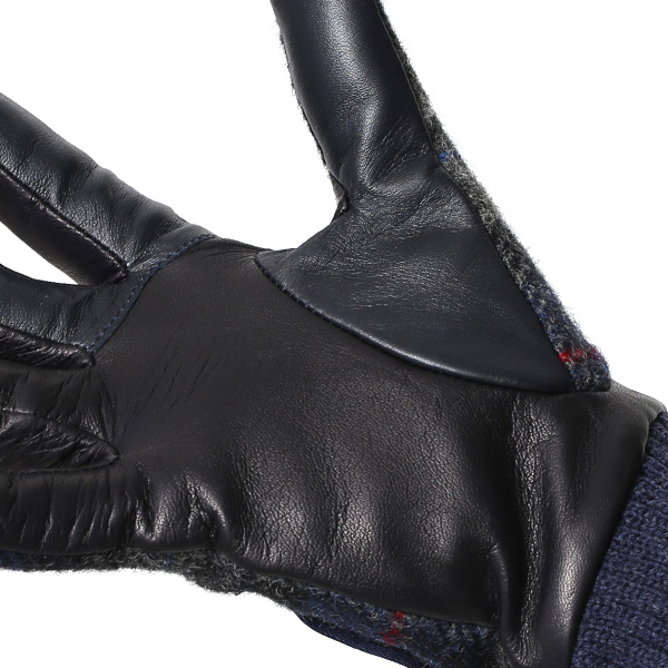  手袋 レディース スマホ ムーン MOON ツイード イタリアラム 羊革 カシミア裏地 暖かい 防寒 ブルー ネイビー 青色 女性 婦人 通勤 通学 カジュアル ビジネス リブ付き 革グローブ ブランド 日本製 KURODA(クロダ)