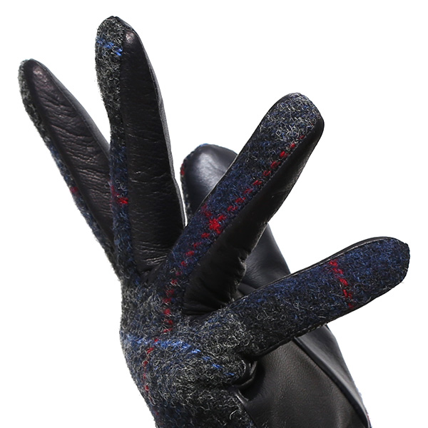  手袋 レディース スマホ ムーン MOON ツイード イタリアラム 羊革 カシミア裏地 暖かい 防寒 ブルー ネイビー 青色 女性 婦人 通勤 通学 カジュアル ビジネス リブ付き 革グローブ ブランド 日本製 KURODA(クロダ)