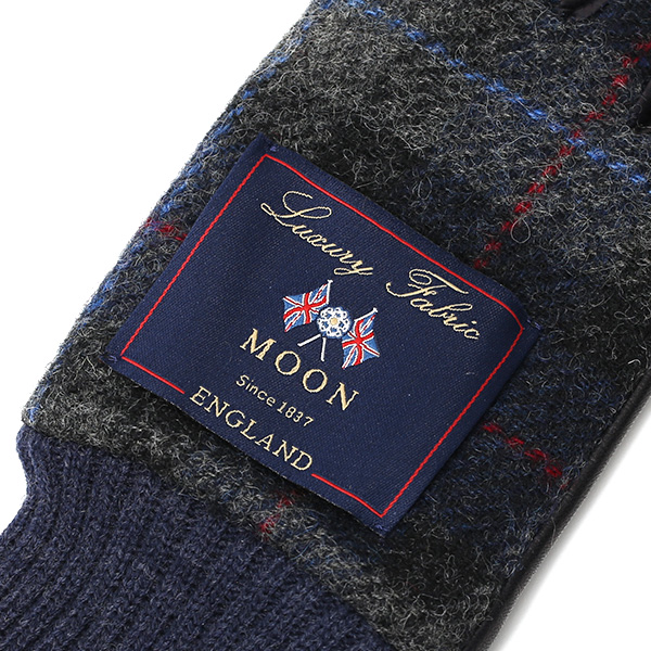  手袋 レディース スマホ ムーン MOON ツイード イタリアラム 羊革 カシミア裏地 暖かい 防寒 ブルー ネイビー 青色 女性 婦人 通勤 通学 カジュアル ビジネス リブ付き 革グローブ ブランド 日本製 KURODA(クロダ)