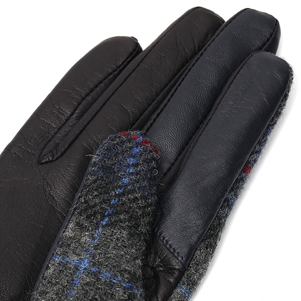  手袋 レディース スマホ ムーン MOON ツイード イタリアラム 羊革 カシミア裏地 暖かい 防寒 ブルー ネイビー 青色 女性 婦人 通勤 通学 カジュアル ビジネス リブ付き 革グローブ ブランド 日本製 KURODA(クロダ)