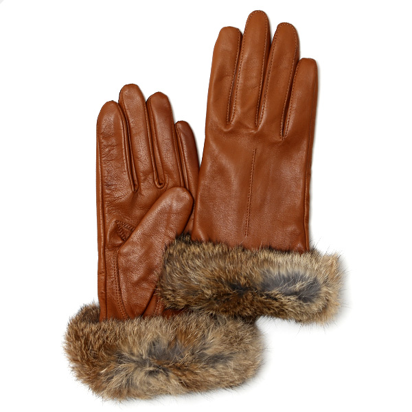 KURODA(クロダ) レディース手袋 イタリーラム ラビットファー付き 裏地カシミヤ50％ キャメル