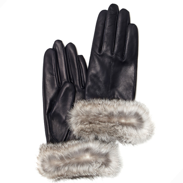 KURODA(クロダ) レディース手袋 イタリーラム ラビットファー付き 裏地カシミヤ50％ ネイビー