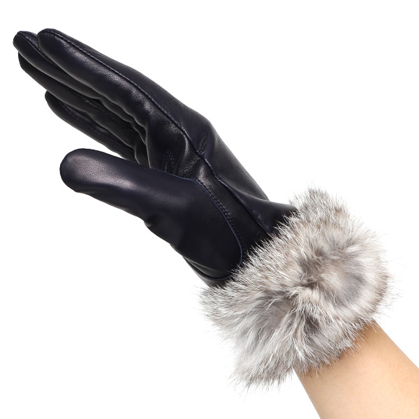  手袋 レディース 革手袋 レザー ラビットファー イタリーラム 羊革 暖かい 女性用 グローブ 皮 ブルー ネイビー 青色 嫁 妻 彼女 娘 記念日 クリスマス 誕生日 プレゼント ギフト 化粧箱 付き ブランド KURODA(クロダ)