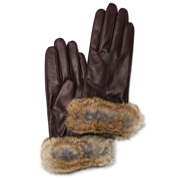 KURODA(クロダ) レディース手袋 イタリーラム ラビットファー付き 裏地カシミヤ50％ パープル