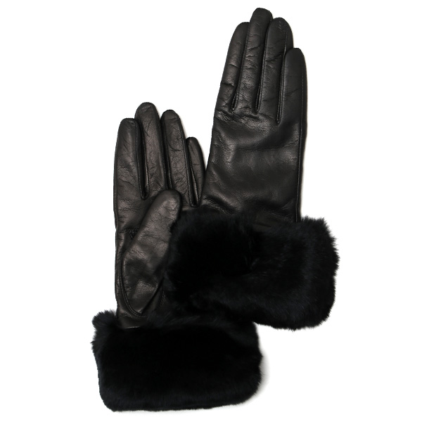 KURODA(クロダ) レディース手袋 イタリーラム レッキスファー付き 裏地カシミヤ100％ ブラック
