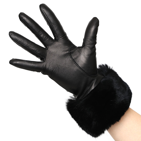  女性用 手袋 革手袋 ファー レザー レッキス ラビットファー イタリーラム 羊革 暖かい グローブ ブラック 黒 黒色 嫁 妻 彼女 娘 記念日 クリスマス 誕生日 プレゼント ギフト 化粧箱 付き ブランド KURODA(クロダ)