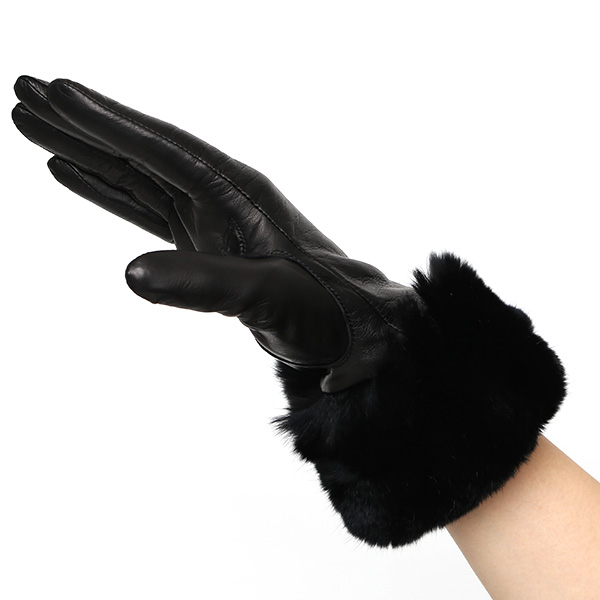  女性用 手袋 革手袋 ファー レザー レッキス ラビットファー イタリーラム 羊革 暖かい グローブ ブラック 黒 黒色 嫁 妻 彼女 娘 記念日 クリスマス 誕生日 プレゼント ギフト 化粧箱 付き ブランド KURODA(クロダ)