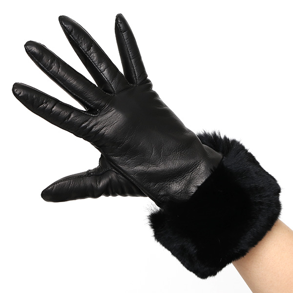  女性用 手袋 革手袋 ファー レザー レッキス ラビットファー イタリーラム 羊革 暖かい グローブ ブラック 黒 黒色 嫁 妻 彼女 娘 記念日 クリスマス 誕生日 プレゼント ギフト 化粧箱 付き ブランド KURODA(クロダ)