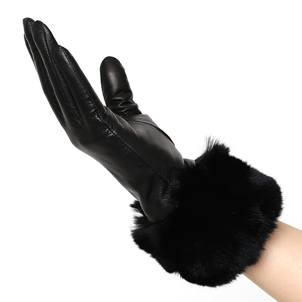  女性用 手袋 革手袋 ファー レザー レッキス ラビットファー イタリーラム 羊革 暖かい グローブ ブラック 黒 黒色 嫁 妻 彼女 娘 記念日 クリスマス 誕生日 プレゼント ギフト 化粧箱 付き ブランド KURODA(クロダ)
