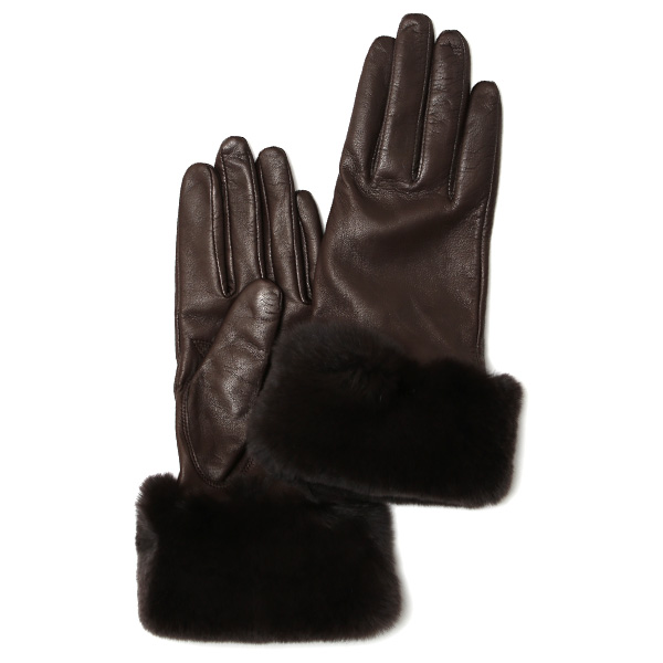 KURODA(クロダ) レディース手袋 イタリーラム レッキスファー付き 裏地カシミヤ100％ ダークブラウン