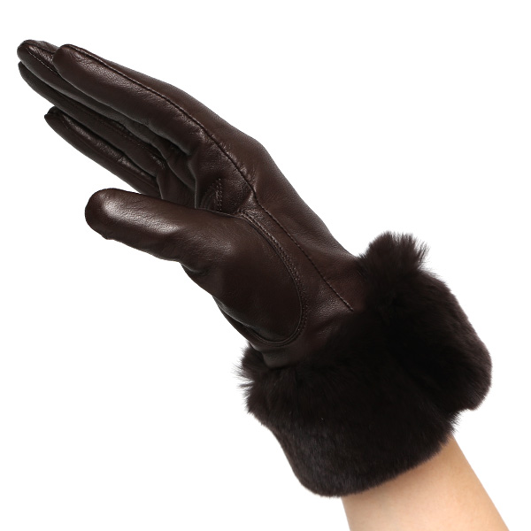  女性用 手袋 革手袋 ファー レザー レッキス ラビットファー イタリーラム 羊革 暖かい グローブ ダークブラウン ブラウン 茶 茶色 嫁 妻 彼女 娘 記念日 クリスマス 誕生日 プレゼント ギフト 化粧箱 付き ブランド KURODA(クロダ)