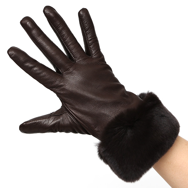  女性用 手袋 革手袋 ファー レザー レッキス ラビットファー イタリーラム 羊革 暖かい グローブ ダークブラウン ブラウン 茶 茶色 嫁 妻 彼女 娘 記念日 クリスマス 誕生日 プレゼント ギフト 化粧箱 付き ブランド KURODA(クロダ)
