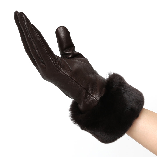  女性用 手袋 革手袋 ファー レザー レッキス ラビットファー イタリーラム 羊革 暖かい グローブ ダークブラウン ブラウン 茶 茶色 嫁 妻 彼女 娘 記念日 クリスマス 誕生日 プレゼント ギフト 化粧箱 付き ブランド KURODA(クロダ)