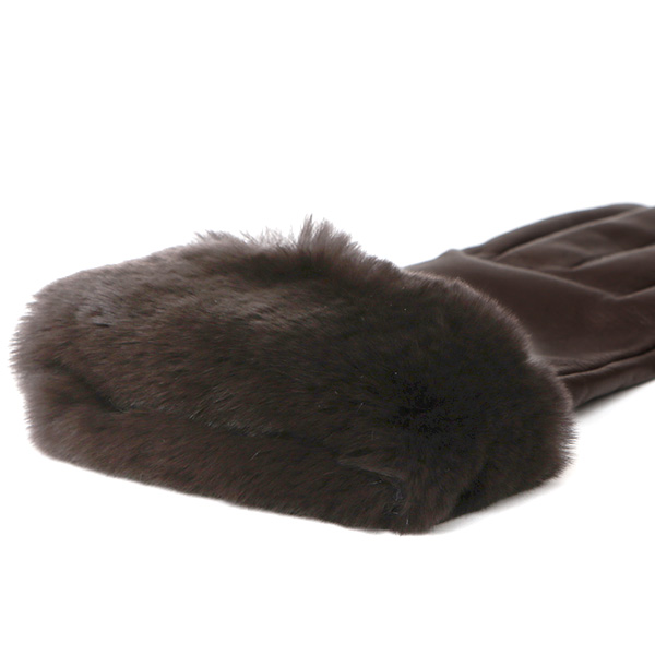  女性用 手袋 革手袋 ファー レザー レッキス ラビットファー イタリーラム 羊革 暖かい グローブ ダークブラウン ブラウン 茶 茶色 嫁 妻 彼女 娘 記念日 クリスマス 誕生日 プレゼント ギフト 化粧箱 付き ブランド KURODA(クロダ)