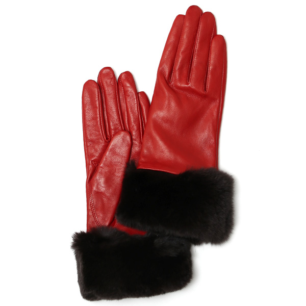 KURODA(クロダ) レディース手袋 イタリーラム レッキスファー付き 裏地カシミヤ100％ レッド