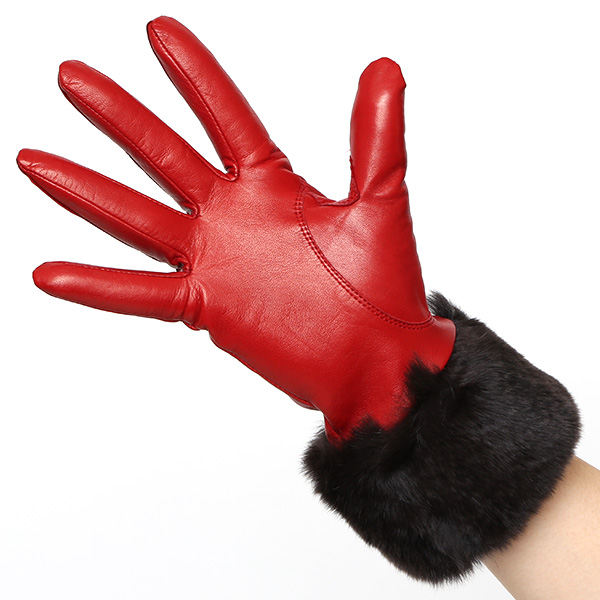 女性用 手袋 革手袋 ファー レザー レッキス ラビットファー イタリーラム 羊革 暖かい グローブ レッド ワイン 赤色 嫁 妻 彼女 娘 記念日 クリスマス 誕生日 プレゼント ギフト 化粧箱 付き ブランド KURODA(クロダ)